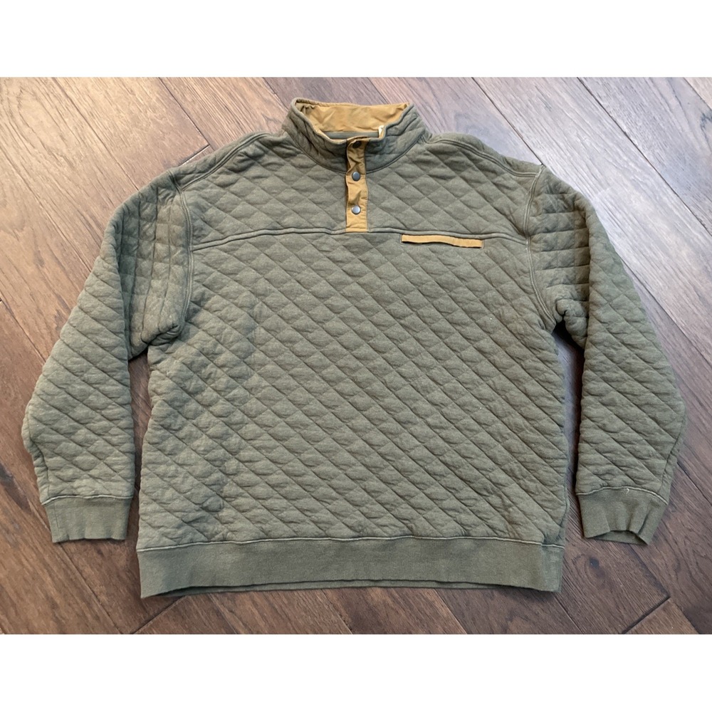 Red Head Quilted 1/4 Snap Henley Sweatshirt Pullover Green Womens XL